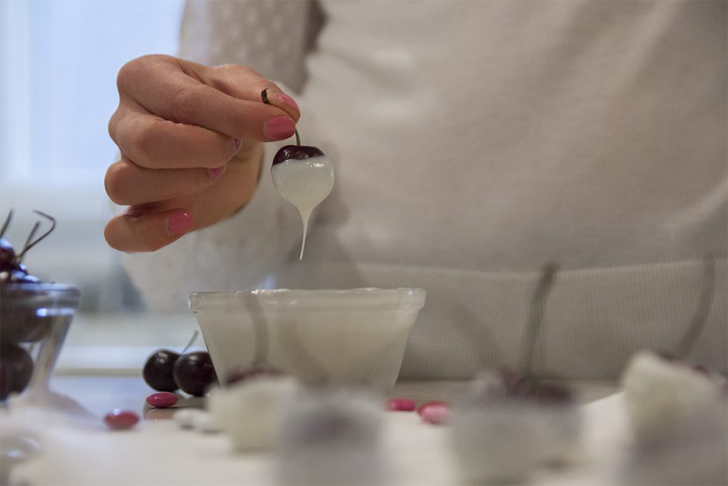 Dipping White Chocolate Cherries